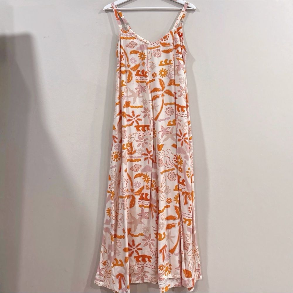 Label of Love Maxi Dress Women’s S Orange White Print Resort Boho Chic